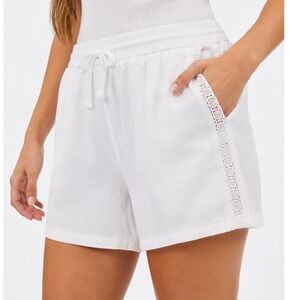 Marissa Olivia Women Linen Blend Shorts White XL Drawstring Casual Resort